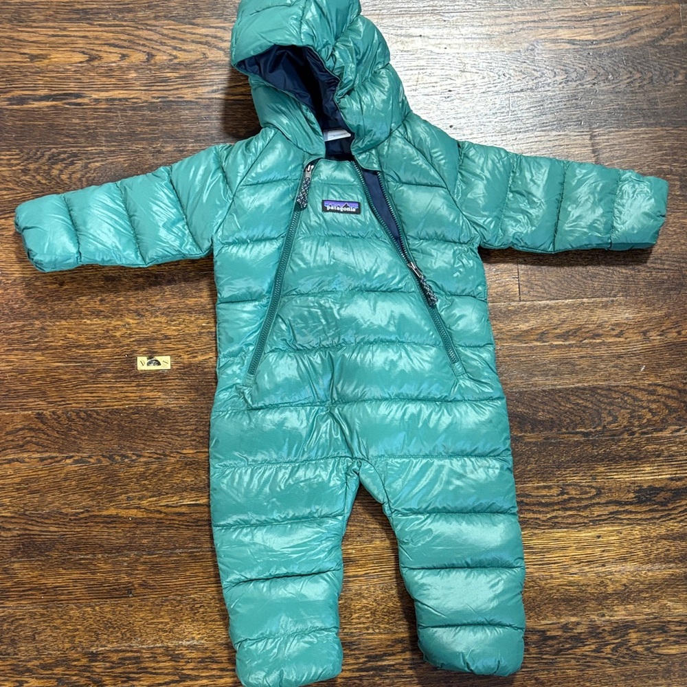 Patagonia Teal Infant Hooded Down Bunting
